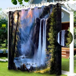 Waterproof Outdoor Curtain Privacy, Sliding Patio Curtain Drapes, Pergola Curtains Grommet Grommy Forest Landscape For Gazebo, Balcony, Porch, Party, 1 Panel
