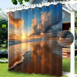 Waterproof Outdoor Curtain Privacy, Sliding Patio Curtain Drapes, Pergola Curtains Grommet Grommy Forest Landscape For Gazebo, Balcony, Porch, Party, 1 Panel