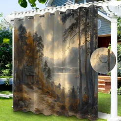 Waterproof Outdoor Curtain Privacy, Sliding Patio Curtain Drapes, Pergola Curtains Grommet Grommy Forest Landscape For Gazebo, Balcony, Porch, Party, 1 Panel
