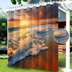 Waterproof Outdoor Curtain Privacy, Sliding Patio Curtain Drapes, Pergola Curtains Grommet Grommy Forest Landscape For Gazebo, Balcony, Porch, Party, 1 Panel