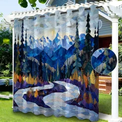 Waterproof Outdoor Curtain Privacy, Sliding Patio Curtain Drapes, Pergola Curtains Grommet Grommy Forest Landscape For Gazebo, Balcony, Porch, Party, 1 Panel