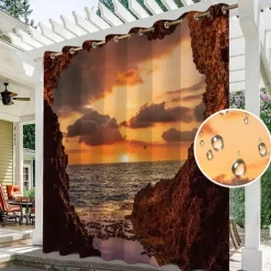 Waterproof Outdoor Curtain Privacy, Sliding Patio Curtain Drapes, Pergola Curtains Grommet 3D Ocean Cave Landscape For Gazebo, Balcony, Porch, Party, 1 Panel