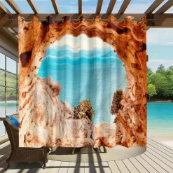 Waterproof Outdoor Curtain Privacy, Sliding Patio Curtain Drapes, Pergola Curtains Grommet 3D Ocean Cave Landscape For Gazebo, Balcony, Porch, Party, 1 Panel