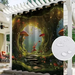 Waterproof Outdoor Curtain Privacy, Outdoor Shades, Sliding Patio Curtain Drapes, Pergola Curtains Grommet Mushroom Forest For Gazebo, Balcony, Porch, Party