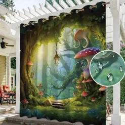 Waterproof Outdoor Curtain Privacy, Outdoor Shades, Sliding Patio Curtain Drapes, Pergola Curtains Grommet Mushroom Forest For Gazebo, Balcony, Porch, Party