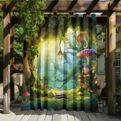 Waterproof Outdoor Curtain Privacy, Outdoor Shades, Sliding Patio Curtain Drapes, Pergola Curtains Grommet Mushroom Forest For Gazebo, Balcony, Porch, Party