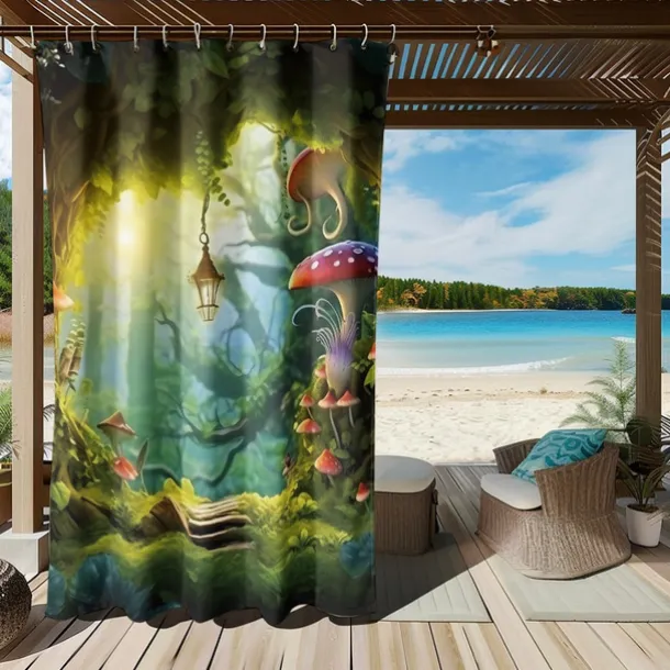 Waterproof Outdoor Curtain Privacy, Outdoor Shades, Sliding Patio Curtain Drapes, Pergola Curtains Grommet Mushroom Forest For Gazebo, Balcony, Porch, Party
