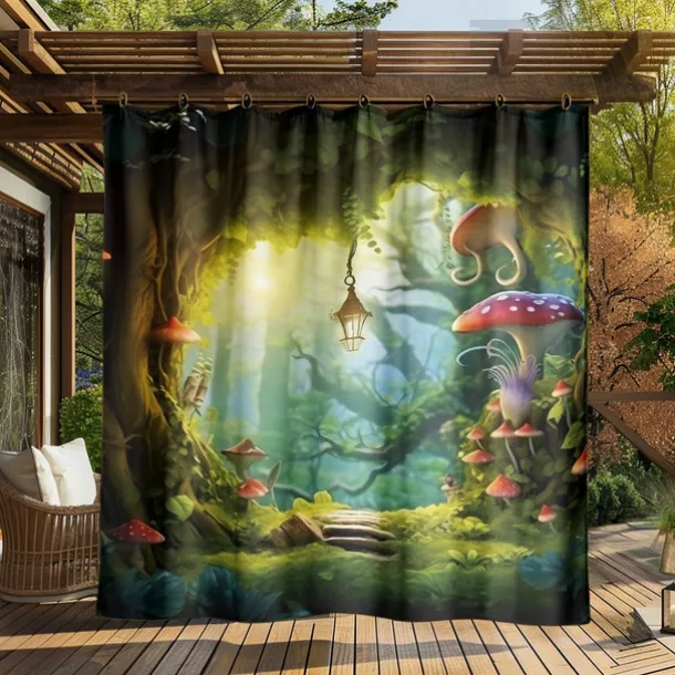Waterproof Outdoor Curtain Privacy, Outdoor Shades, Sliding Patio Curtain Drapes, Pergola Curtains Grommet Mushroom Forest For Gazebo, Balcony, Porch, Party