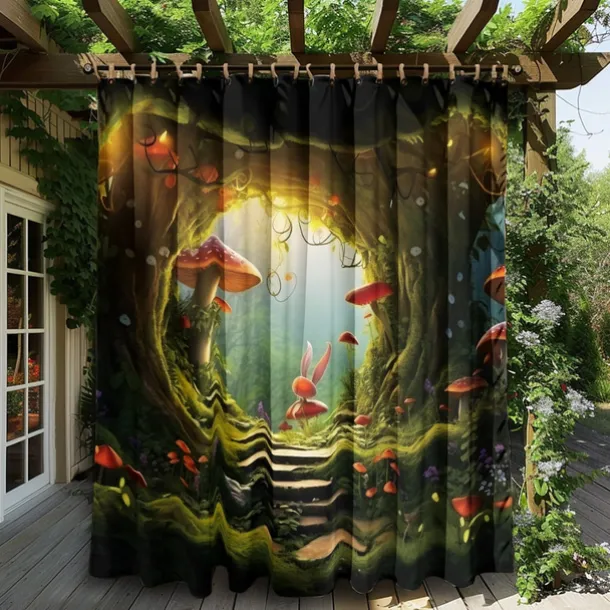 Waterproof Outdoor Curtain Privacy, Outdoor Shades, Sliding Patio Curtain Drapes, Pergola Curtains Grommet Mushroom Forest For Gazebo, Balcony, Porch, Party