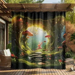 Waterproof Outdoor Curtain Privacy, Outdoor Shades, Sliding Patio Curtain Drapes, Pergola Curtains Grommet Mushroom Forest For Gazebo, Balcony, Porch, Party