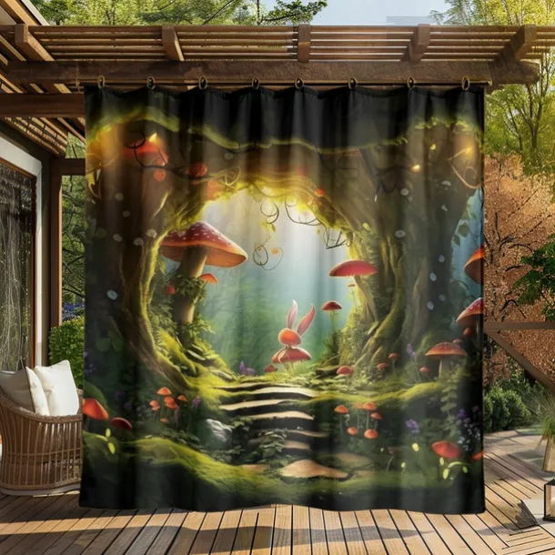 Waterproof Outdoor Curtain Privacy, Outdoor Shades, Sliding Patio Curtain Drapes, Pergola Curtains Grommet Mushroom Forest For Gazebo, Balcony, Porch, Party