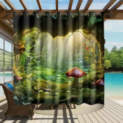 Waterproof Outdoor Curtain Privacy, Outdoor Shades, Sliding Patio Curtain Drapes, Pergola Curtains Grommet Mushroom Forest For Gazebo, Balcony, Porch, Party