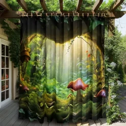 Waterproof Outdoor Curtain Privacy, Outdoor Shades, Sliding Patio Curtain Drapes, Pergola Curtains Grommet Mushroom Forest For Gazebo, Balcony, Porch, Party