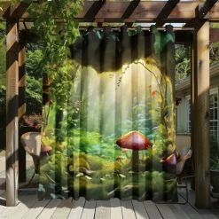 Waterproof Outdoor Curtain Privacy, Outdoor Shades, Sliding Patio Curtain Drapes, Pergola Curtains Grommet Mushroom Forest For Gazebo, Balcony, Porch, Party
