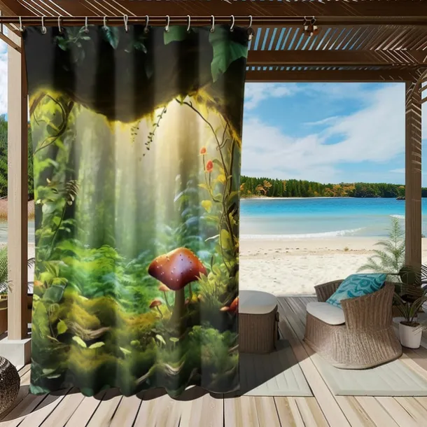 Waterproof Outdoor Curtain Privacy, Outdoor Shades, Sliding Patio Curtain Drapes, Pergola Curtains Grommet Mushroom Forest For Gazebo, Balcony, Porch, Party