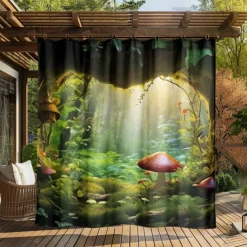 Waterproof Outdoor Curtain Privacy, Outdoor Shades, Sliding Patio Curtain Drapes, Pergola Curtains Grommet Mushroom Forest For Gazebo, Balcony, Porch, Party