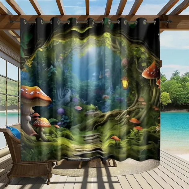 Waterproof Outdoor Curtain Privacy, Outdoor Shades, Sliding Patio Curtain Drapes, Pergola Curtains Grommet Mushroom Forest For Gazebo, Balcony, Porch, Party