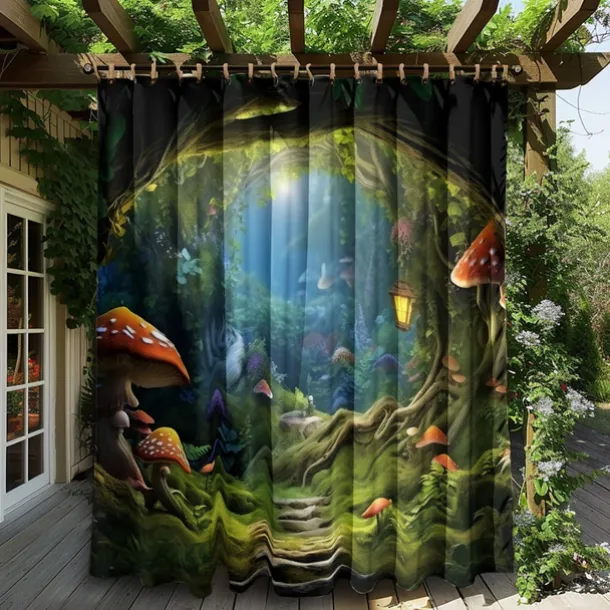 Waterproof Outdoor Curtain Privacy, Outdoor Shades, Sliding Patio Curtain Drapes, Pergola Curtains Grommet Mushroom Forest For Gazebo, Balcony, Porch, Party