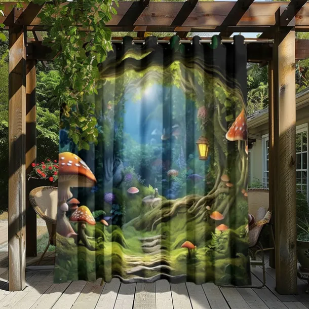 Waterproof Outdoor Curtain Privacy, Outdoor Shades, Sliding Patio Curtain Drapes, Pergola Curtains Grommet Mushroom Forest For Gazebo, Balcony, Porch, Party