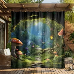 Waterproof Outdoor Curtain Privacy, Outdoor Shades, Sliding Patio Curtain Drapes, Pergola Curtains Grommet Mushroom Forest For Gazebo, Balcony, Porch, Party