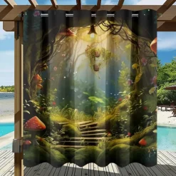 Waterproof Outdoor Curtain Privacy, Outdoor Shades, Sliding Patio Curtain Drapes, Pergola Curtains Grommet Mushroom Forest For Gazebo, Balcony, Porch, Party