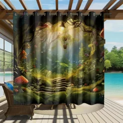 Waterproof Outdoor Curtain Privacy, Outdoor Shades, Sliding Patio Curtain Drapes, Pergola Curtains Grommet Mushroom Forest For Gazebo, Balcony, Porch, Party