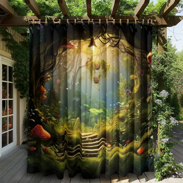 Waterproof Outdoor Curtain Privacy, Outdoor Shades, Sliding Patio Curtain Drapes, Pergola Curtains Grommet Mushroom Forest For Gazebo, Balcony, Porch, Party