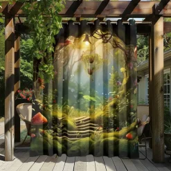 Waterproof Outdoor Curtain Privacy, Outdoor Shades, Sliding Patio Curtain Drapes, Pergola Curtains Grommet Mushroom Forest For Gazebo, Balcony, Porch, Party