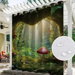 Waterproof Outdoor Curtain Privacy, Outdoor Shades, Sliding Patio Curtain Drapes, Pergola Curtains Grommet Mushroom Forest For Gazebo, Balcony, Porch, Party