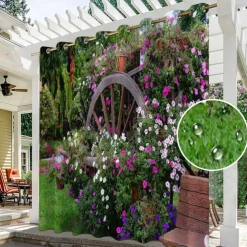 Waterproof Outdoor Curtain Privacy, Sliding Patio Curtain Drapes, Pergola Curtains Grommet 3D Forest Landscape For Gazebo, Balcony, Porch, Party, 1 Panel