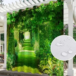 Waterproof Outdoor Curtain Privacy, Sliding Patio Curtain Drapes, Pergola Curtains Grommet 3D Forest Landscape For Gazebo, Balcony, Porch, Party, 1 Panel
