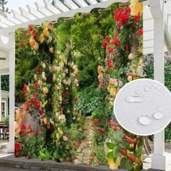 Waterproof Outdoor Curtain Privacy, Sliding Patio Curtain Drapes, Pergola Curtains Grommet 3D Forest Landscape For Gazebo, Balcony, Porch, Party, 1 Panel