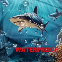 Waterproof Outdoor Curtain Privacy, Sliding Patio Curtain Drapes, Pergola Curtains Grommet 3D Ocean Sharks Landscape For Gazebo, Balcony, Porch, Party, 1 Panel