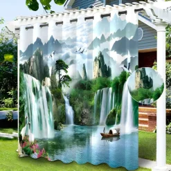 Waterproof Outdoor Curtain Privacy, Sliding Patio Curtain Drapes, Pergola Curtains Grommet 3D Nature Landscape for Gazebo, Balcony, Porch, Party, 1 Panel