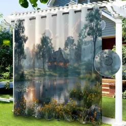 Waterproof Outdoor Curtain Privacy, Sliding Patio Curtain Drapes, Pergola Curtains Grommet 3D Moutain Landscape For Gazebo, Balcony, Porch, Party, 1 Panel