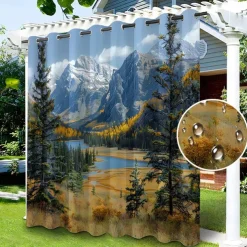 Waterproof Outdoor Curtain Privacy, Sliding Patio Curtain Drapes, Pergola Curtains Grommet 3D Moutain Landscape For Gazebo, Balcony, Porch, Party, 1 Panel