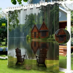 Waterproof Outdoor Curtain Privacy, Sliding Patio Curtain Drapes, Pergola Curtains Grommet 3D Moutain Landscape For Gazebo, Balcony, Porch, Party, 1 Panel