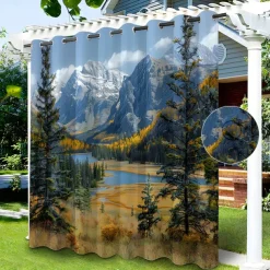 Waterproof Outdoor Curtain Privacy, Sliding Patio Curtain Drapes, Pergola Curtains Grommet 3D Moutain Landscape For Gazebo, Balcony, Porch, Party, 1 Panel