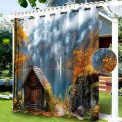 Waterproof Outdoor Curtain Privacy, Sliding Patio Curtain Drapes, Pergola Curtains Grommet 3D Moutain Landscape For Gazebo, Balcony, Porch, Party, 1 Panel