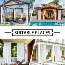 Waterproof Outdoor Curtain Privacy, Outdoor Shades, Sliding Patio Curtain Drapes, Pergola Curtains Grommet Ocean Beach For Gazebo, Balcony, Porch, Party