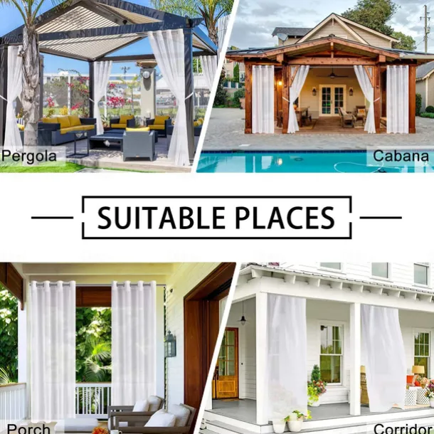 Waterproof Outdoor Curtain Privacy, Outdoor Shades, Sliding Patio Curtain Drapes, Pergola Curtains Grommet Ocean Beach For Gazebo, Balcony, Porch, Party