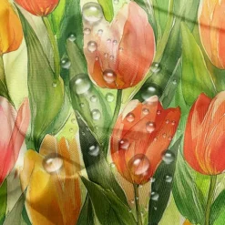 Waterproof Outdoor Curtain Privacy, Sliding Patio Curtain Drapes, Pergola Curtains Grommet 3D Summer Tulips Landscape For Gazebo, Balcony, Porch, Party, 1 Panel