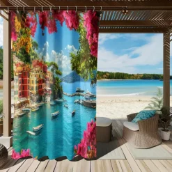 Waterproof Outdoor Curtain Privacy, Sliding Patio Curtain Drapes, Pergola Curtains Grommet 3D Ocean Landscape For Gazebo, Balcony, Porch, Party, 1 Panel