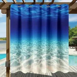 Waterproof Outdoor Curtain Privacy, Sliding Patio Curtain Drapes, Pergola Curtains Grommet 3D Ocean Landscape For Gazebo, Balcony, Porch, Party, 1 Panel