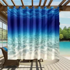 Waterproof Outdoor Curtain Privacy, Sliding Patio Curtain Drapes, Pergola Curtains Grommet 3D Ocean Landscape For Gazebo, Balcony, Porch, Party, 1 Panel