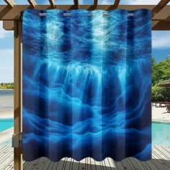 Waterproof Outdoor Curtain Privacy, Sliding Patio Curtain Drapes, Pergola Curtains Grommet 3D Ocean Landscape For Gazebo, Balcony, Porch, Party, 1 Panel