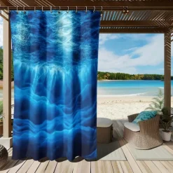 Waterproof Outdoor Curtain Privacy, Sliding Patio Curtain Drapes, Pergola Curtains Grommet 3D Ocean Landscape For Gazebo, Balcony, Porch, Party, 1 Panel
