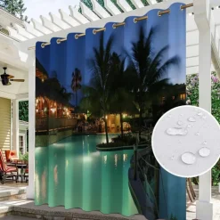 Waterproof Outdoor Curtain Privacy, Sliding Patio Curtain Drapes, Pergola Curtains Grommet 3D Forest Landscape For Gazebo, Balcony, Porch, Party, 1 Panel