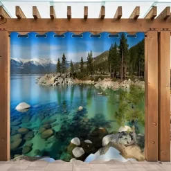 Waterproof Outdoor Curtain Privacy, Sliding Patio Curtain Drapes, Pergola Curtains Grommet 3D Forest Landscape For Gazebo, Balcony, Porch, Party, 1 Panel