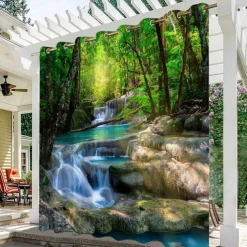 Waterproof Outdoor Curtain Privacy, Sliding Patio Curtain Drapes, Pergola Curtains Grommet 3D Forest Landscape For Gazebo, Balcony, Porch, Party, 1 Panel